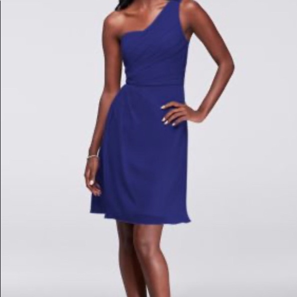 David’s Bride Cobalt Blue Chiffon Dress